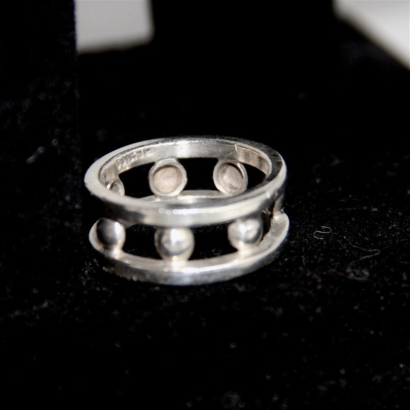 Taxco Mexico Jewelry - Taxco Sterling Silver 925 Bead Double Rail Band Ring Size 10.5 Mexico Modernist